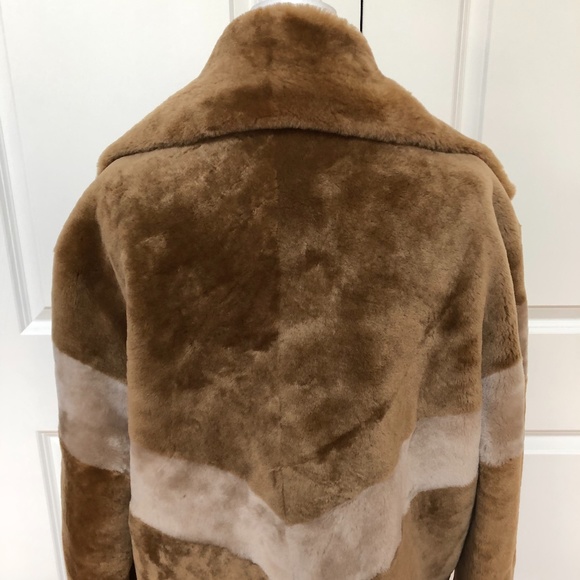 Cropped Brown Chevron-stripe Shearling Jacket - Picture 10 of 13